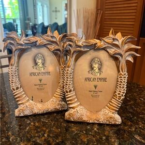 Vintage Hand-Painted Palm Tree Frame Set - Brushed Gold